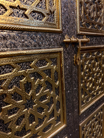 Moroccan Brass and Silver Metal-Clad Double Doors