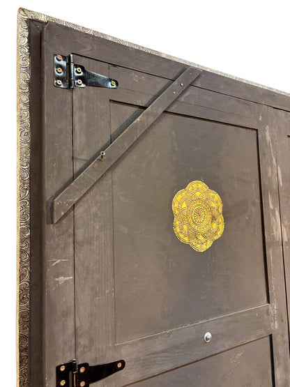 Moroccan Brass and Silver Metal-Clad Double Doors