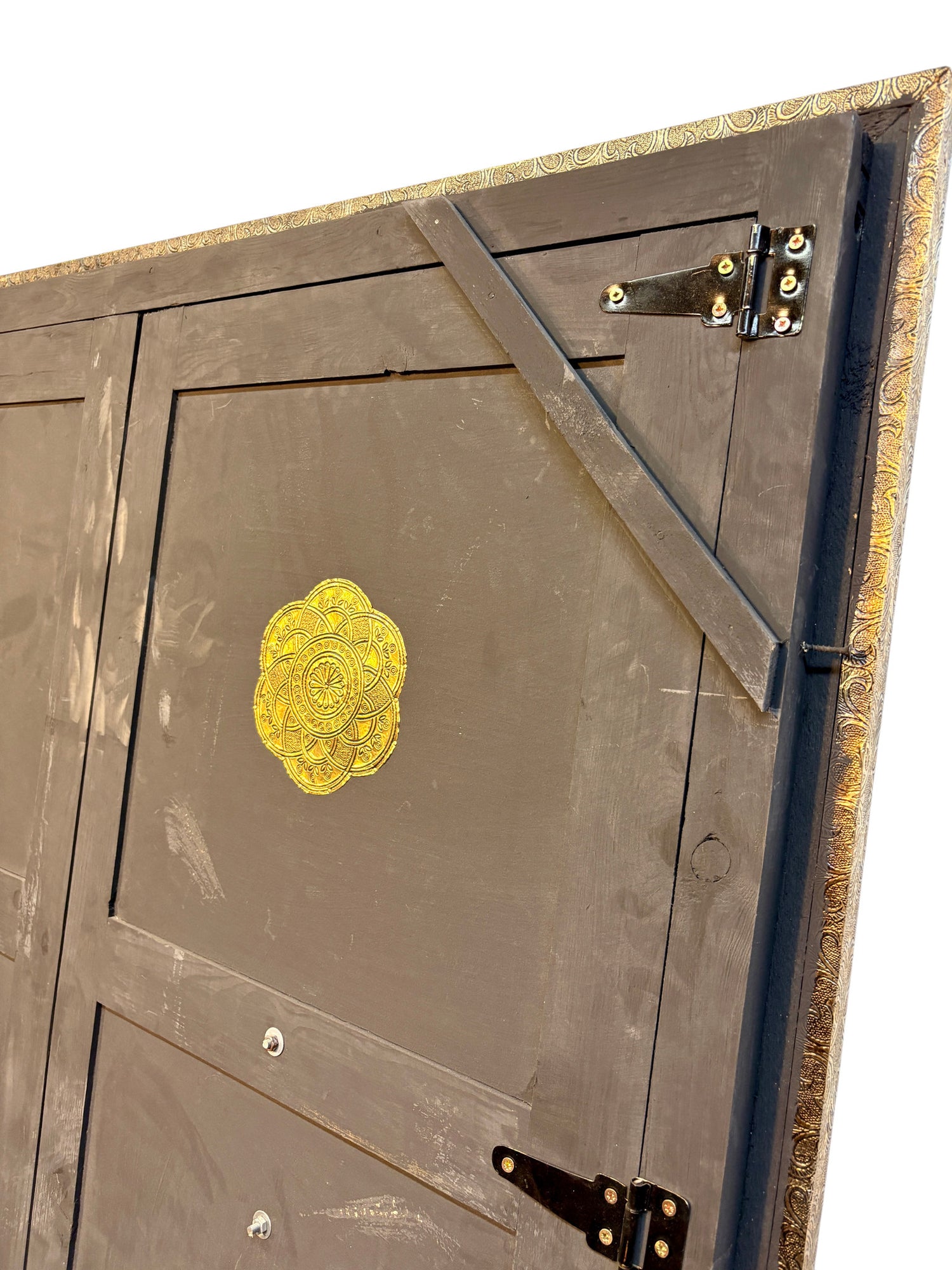 Moroccan Brass and Silver Metal-Clad Double Doors