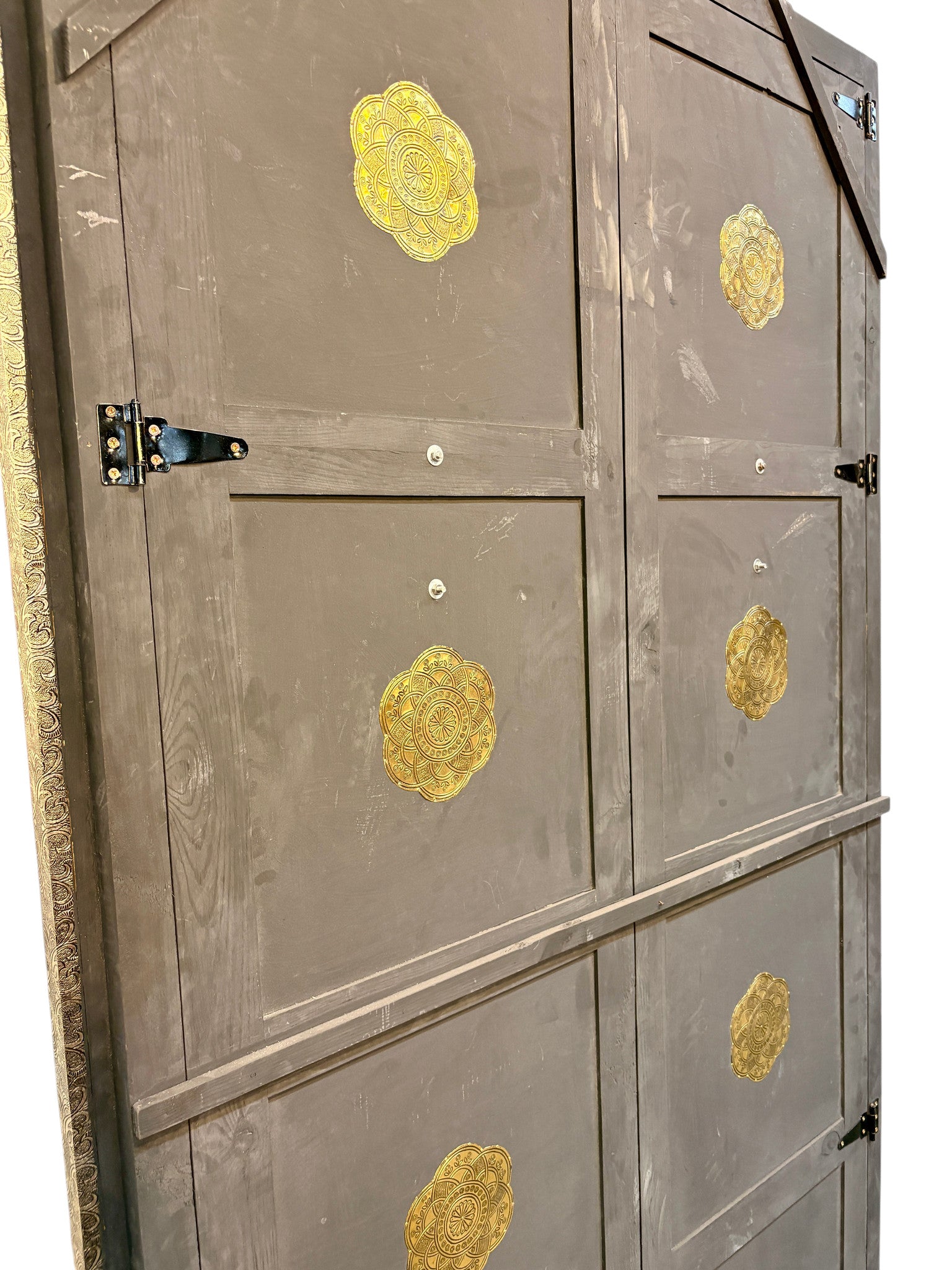 Moroccan Brass and Silver Metal-Clad Double Doors