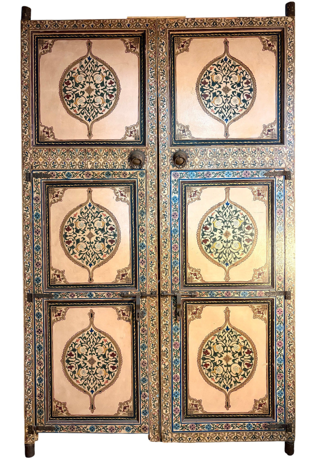 Antique Hand-Painted Moroccan Zouak Double Doors with Pendant Medallions