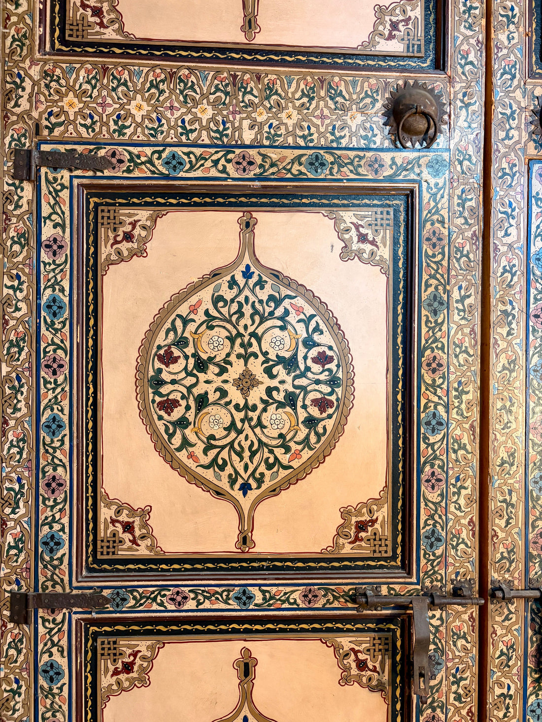 Antique Hand-Painted Moroccan Zouak Double Doors with Pendant Medallions