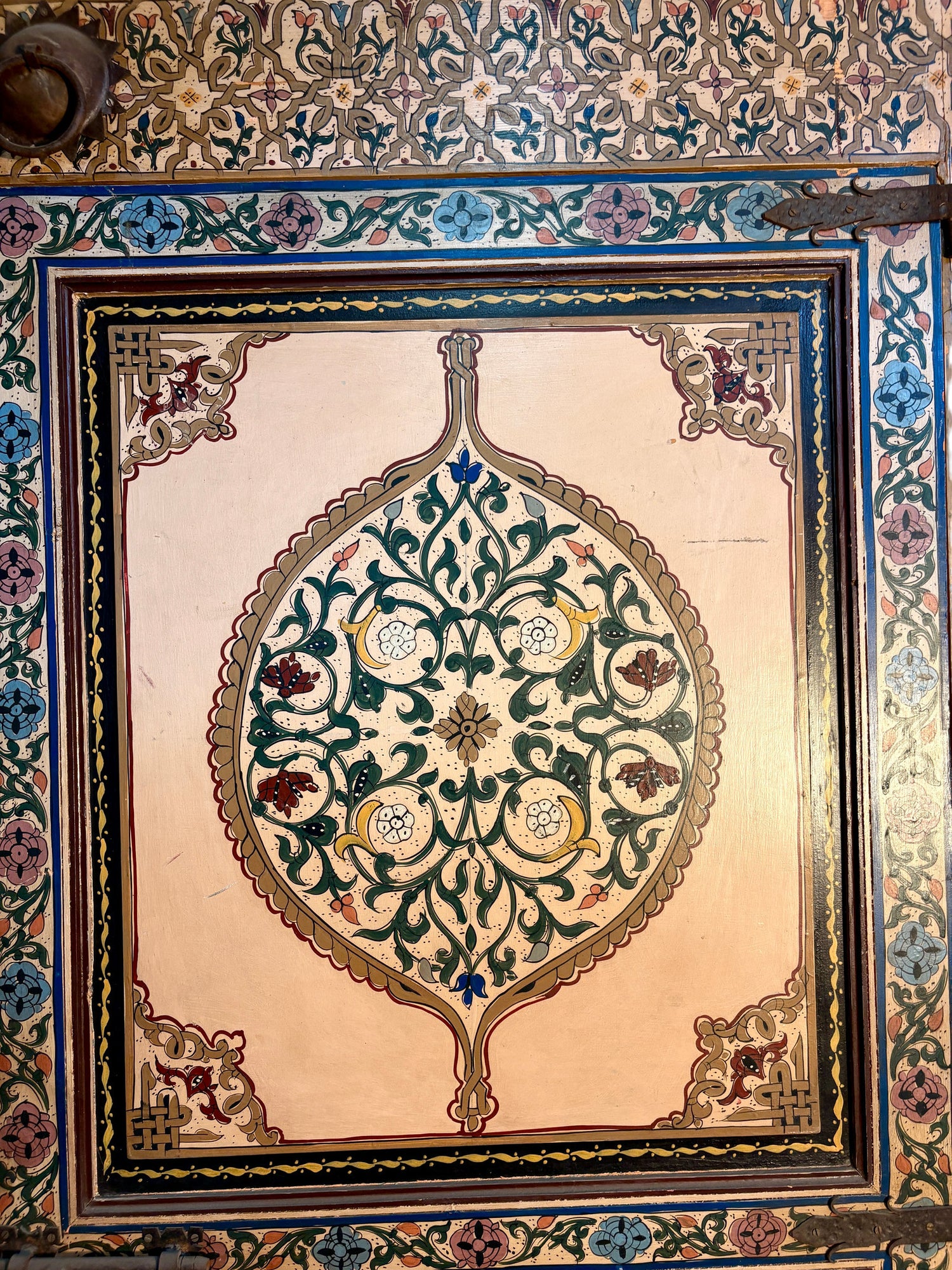 Antique Hand-Painted Moroccan Zouak Double Doors with Pendant Medallions