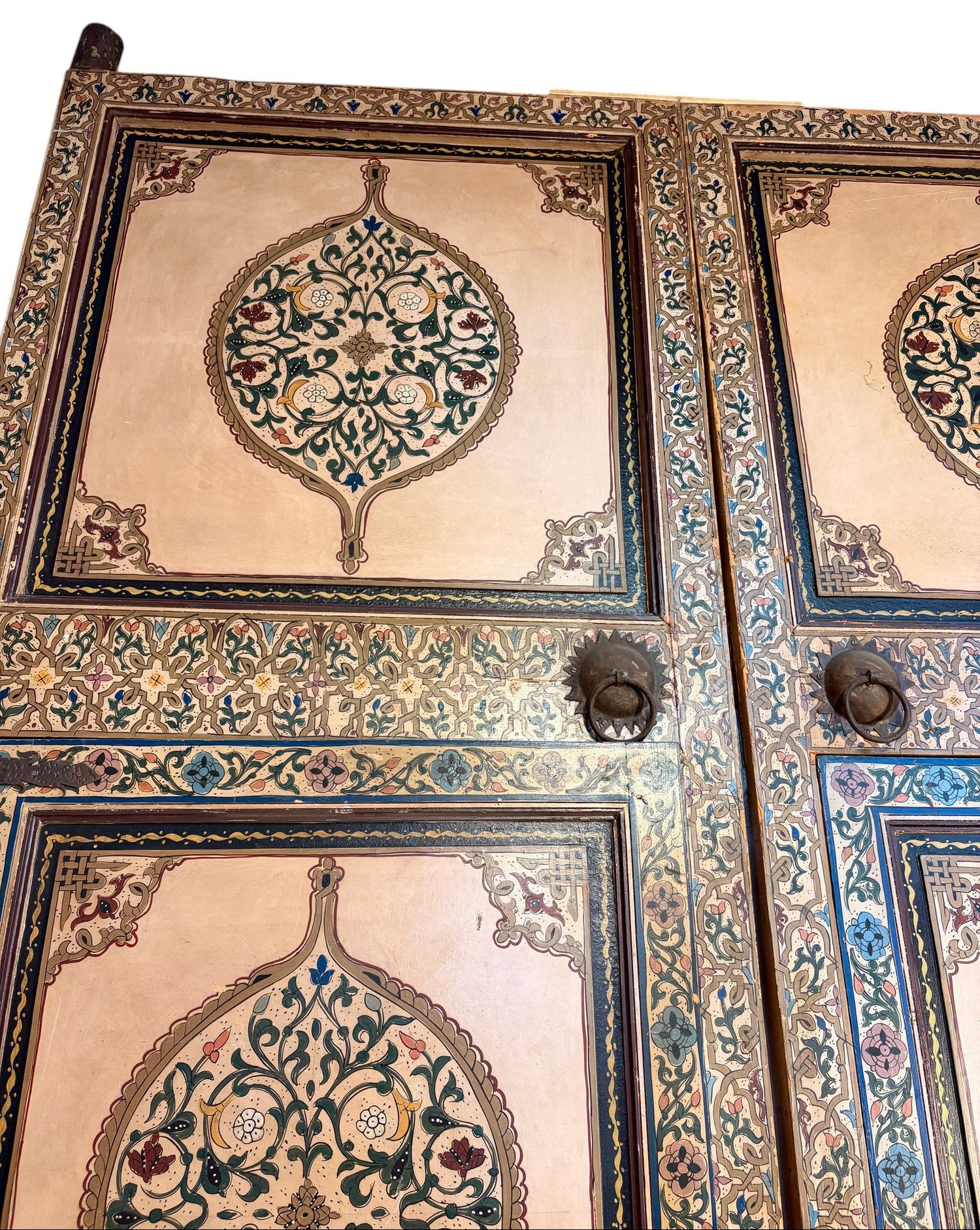 Antique Hand-Painted Moroccan Zouak Double Doors with Pendant Medallions