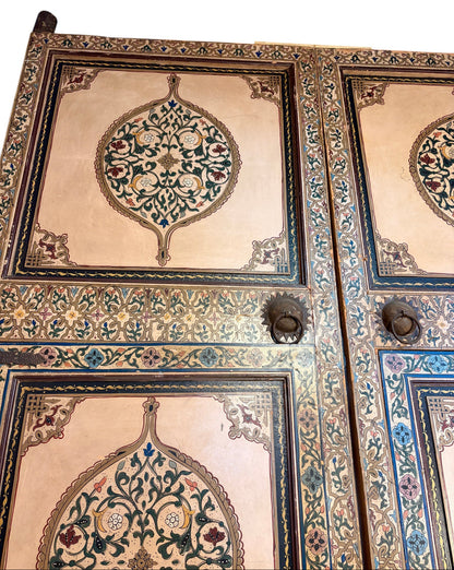 Antique Hand-Painted Moroccan Zouak Double Doors with Pendant Medallions