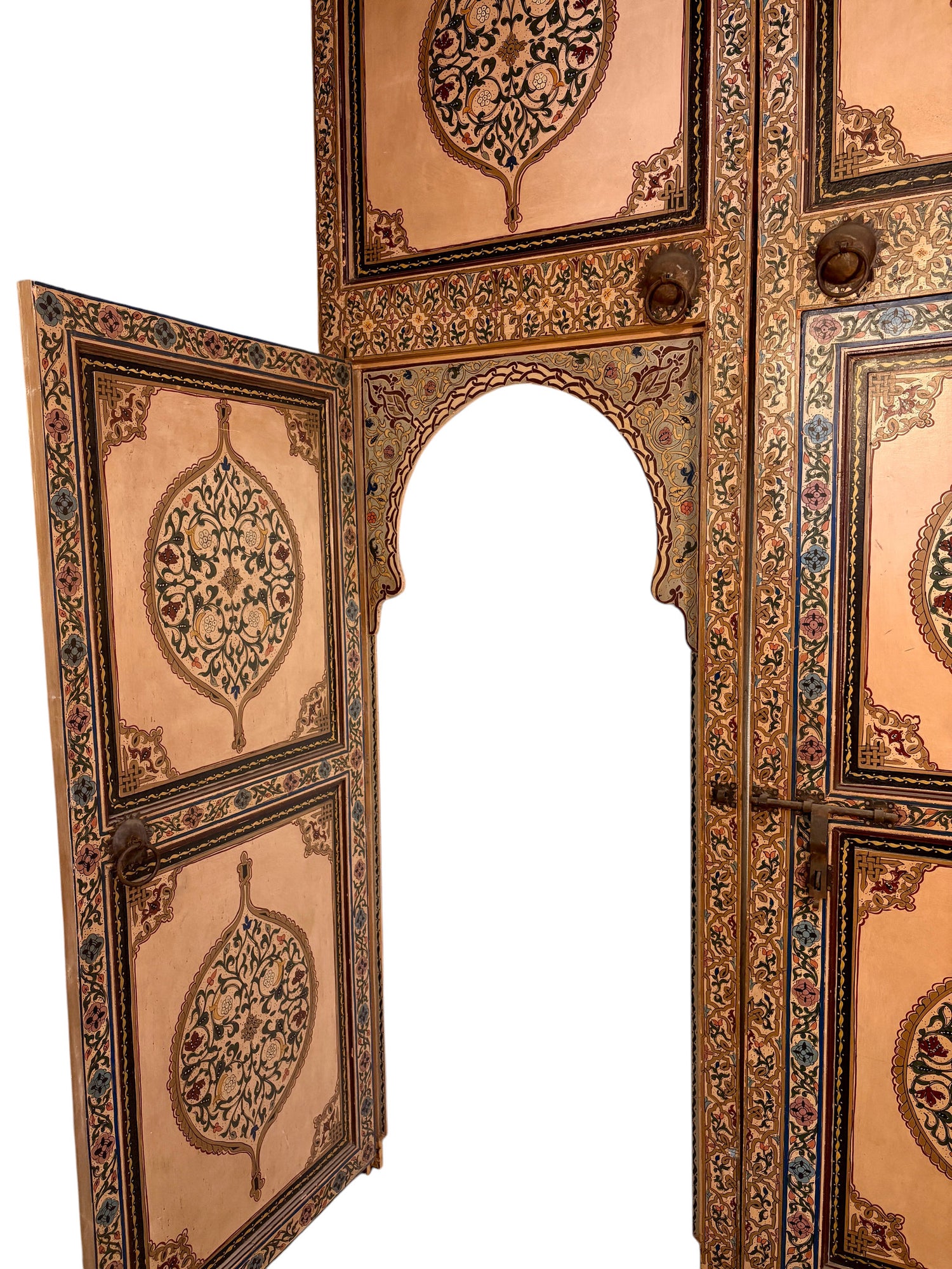 Antique Hand-Painted Moroccan Zouak Double Doors with Pendant Medallions