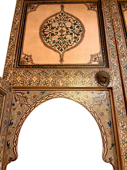 Antique Hand-Painted Moroccan Zouak Double Doors with Pendant Medallions
