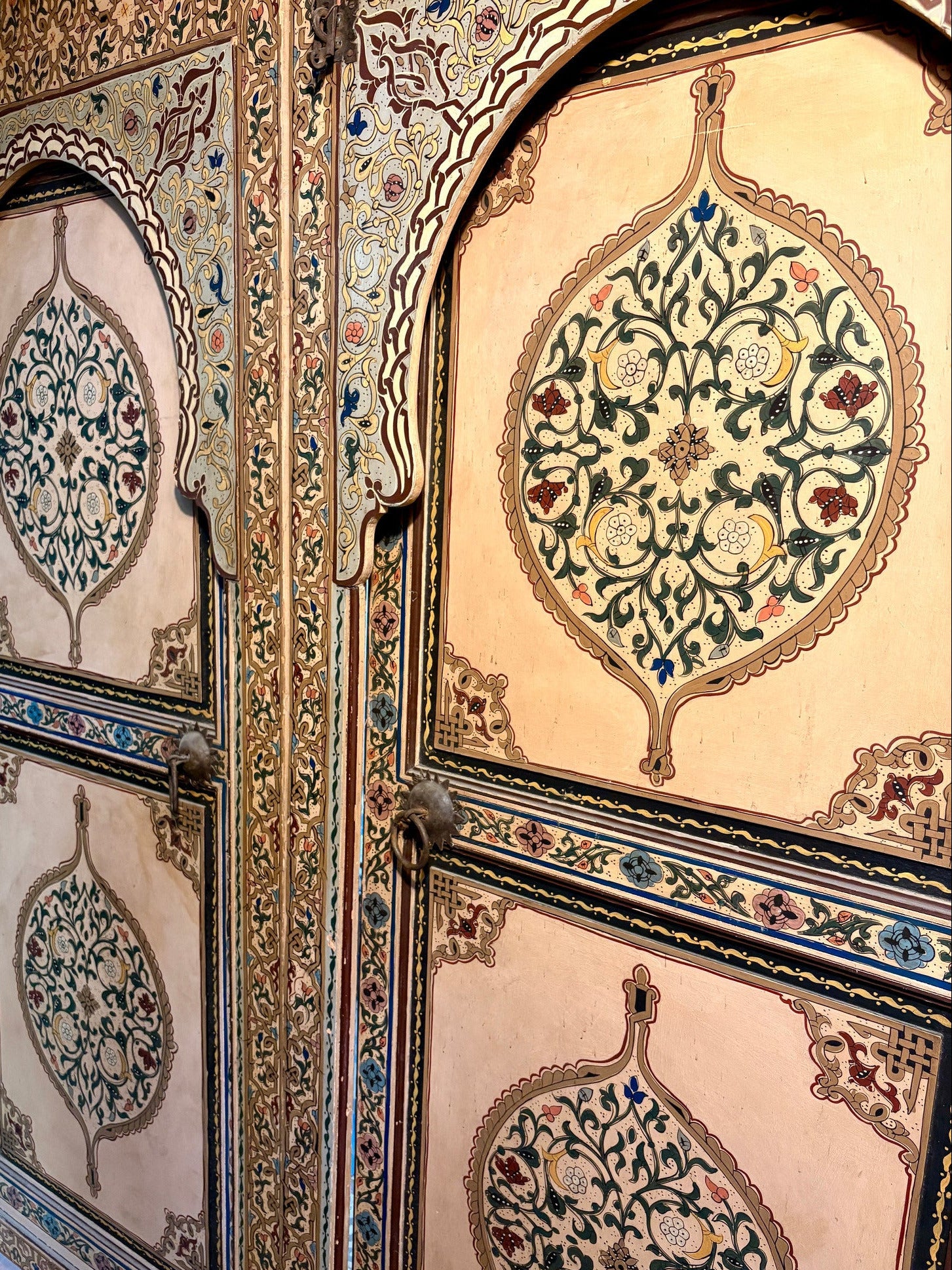 Antique Hand-Painted Moroccan Zouak Double Doors with Pendant Medallions