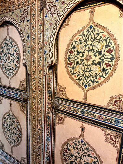 Antique Hand-Painted Moroccan Zouak Double Doors with Pendant Medallions