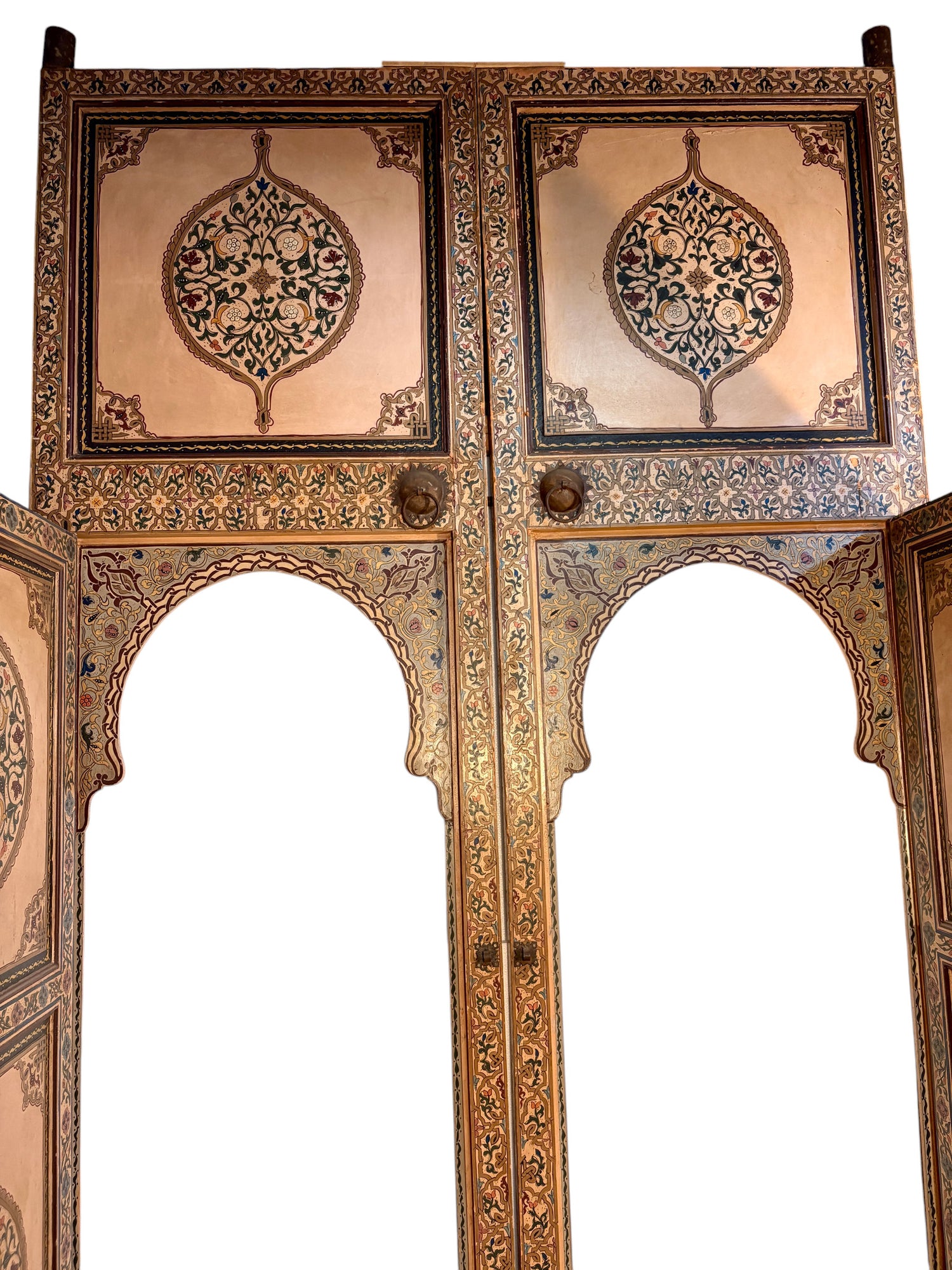 Antique Hand-Painted Moroccan Zouak Double Doors with Pendant Medallions