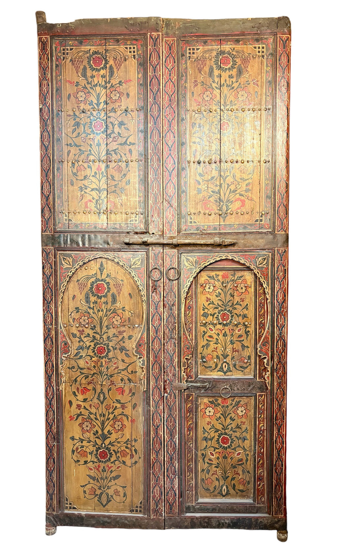 Antique Hand-Painted Moroccan Double Doors with Tree-of-Life Compositions