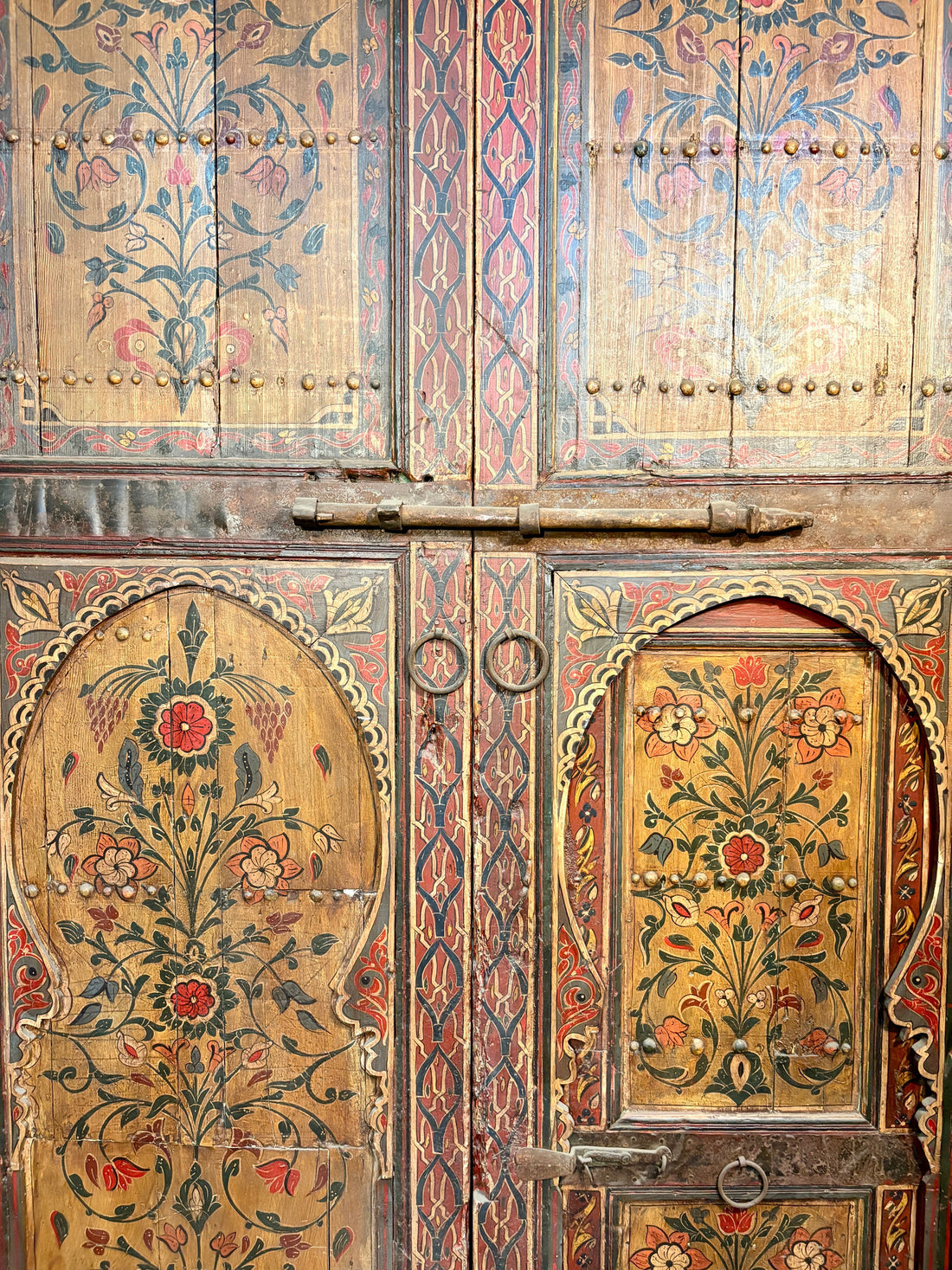 Antique Hand-Painted Moroccan Double Doors with Tree-of-Life Compositions