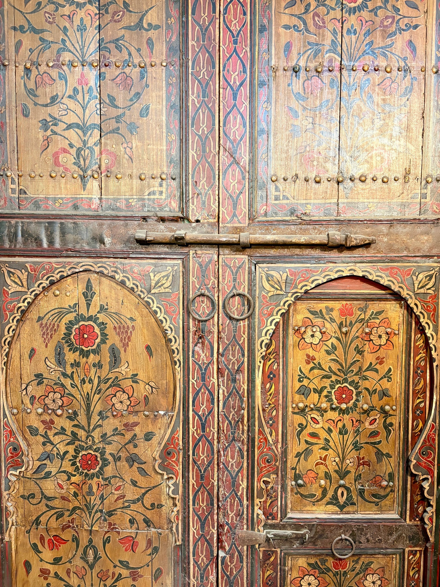 Antique Hand-Painted Moroccan Double Doors with Tree-of-Life Compositions