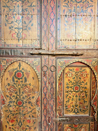 Antique Hand-Painted Moroccan Double Doors with Tree-of-Life Compositions