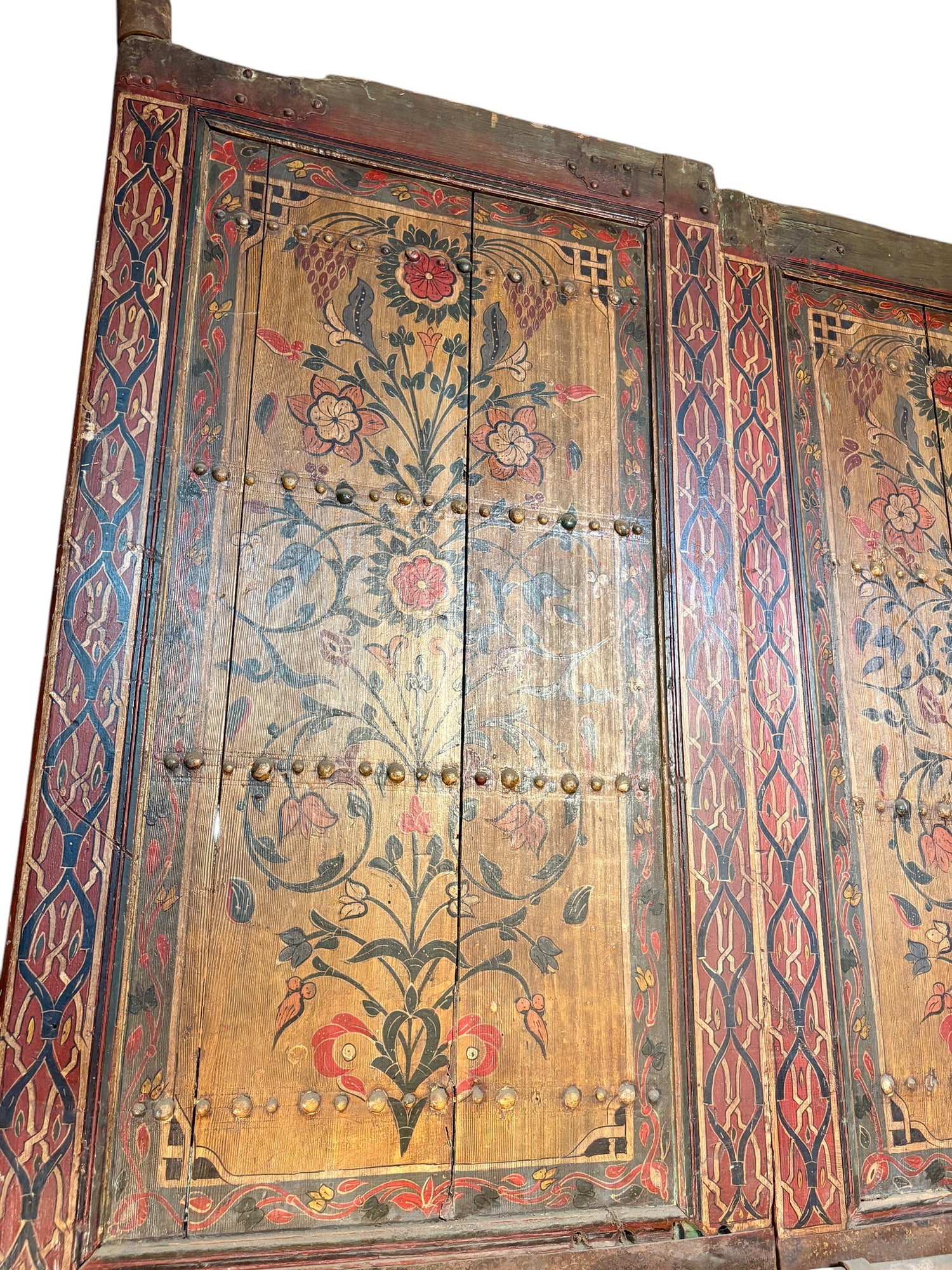 Antique Hand-Painted Moroccan Double Doors with Tree-of-Life Compositions