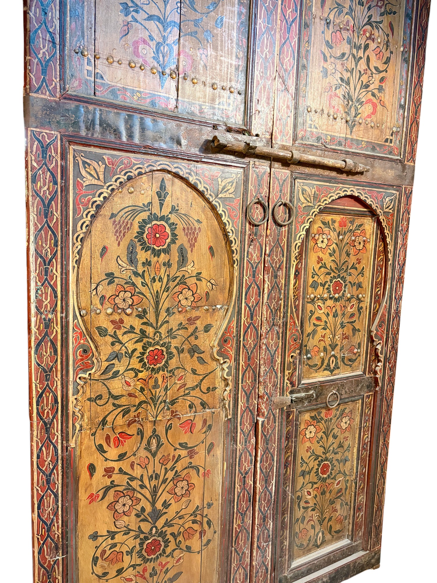 Antique Hand-Painted Moroccan Double Doors with Tree-of-Life Compositions