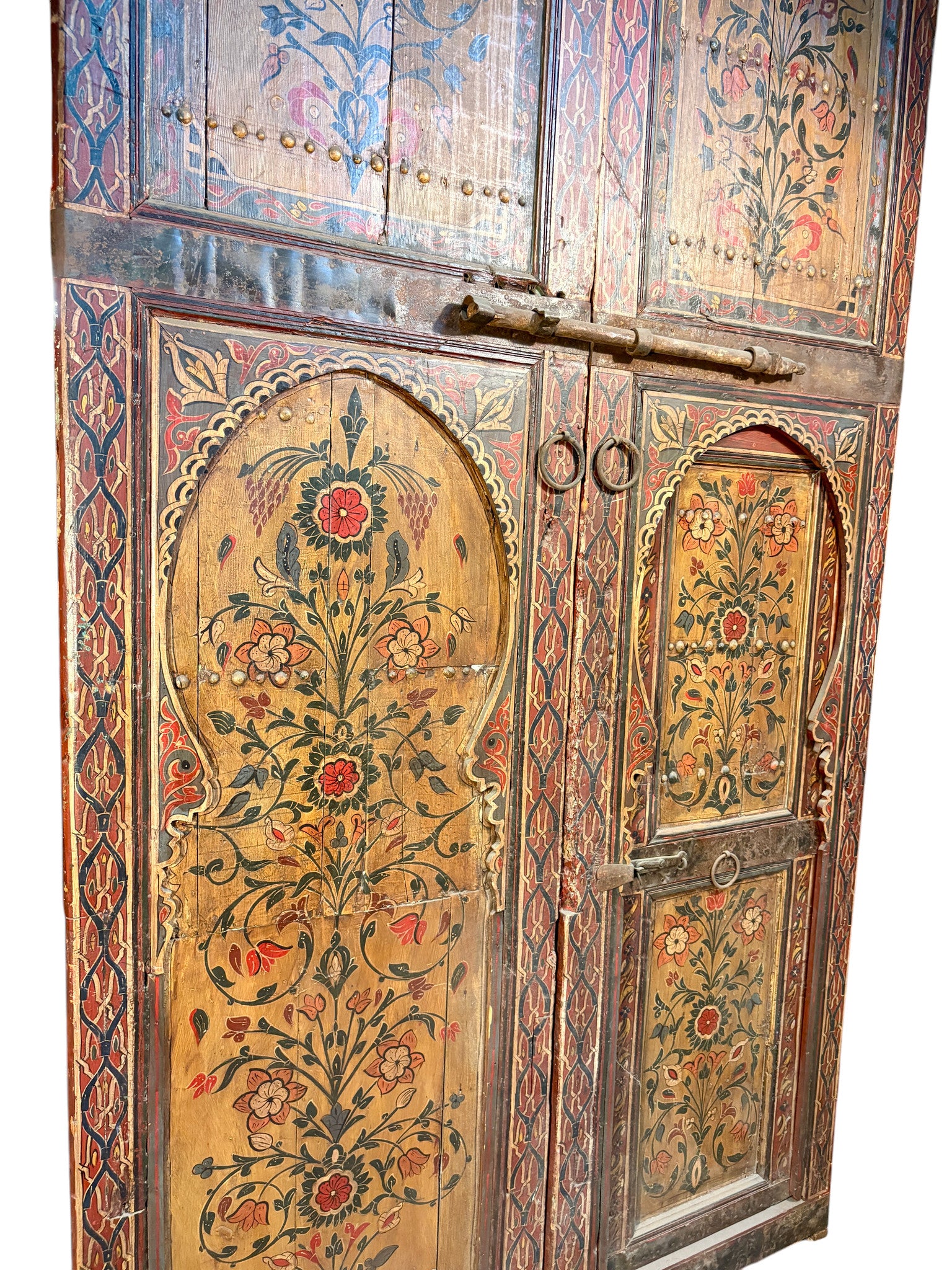 Antique Hand-Painted Moroccan Double Doors with Tree-of-Life Compositions