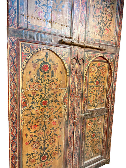 Antique Hand-Painted Moroccan Double Doors with Tree-of-Life Compositions