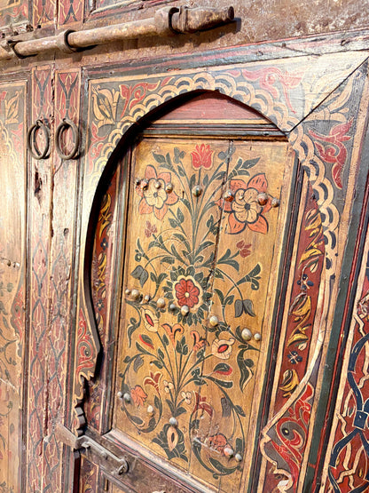Antique Hand-Painted Moroccan Double Doors with Tree-of-Life Compositions