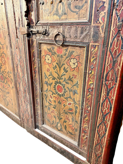 Antique Hand-Painted Moroccan Double Doors with Tree-of-Life Compositions