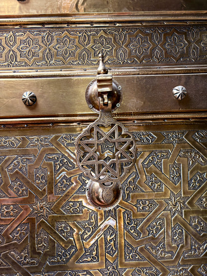 Moroccan Solid Brass Double Doors with Hand-Hammered Geometric Tooling