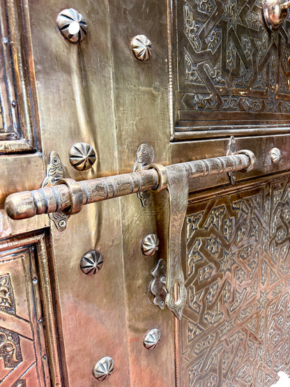 Moroccan Solid Brass Double Doors with Hand-Hammered Geometric Tooling
