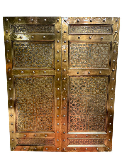 Moroccan Solid Brass Double Doors with Hand-Hammered Geometric Tooling
