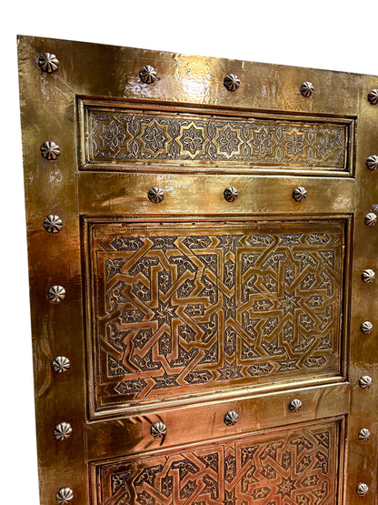 Moroccan Solid Brass Double Doors with Hand-Hammered Geometric Tooling