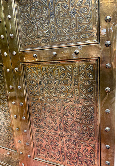 Moroccan Solid Brass Double Doors with Hand-Hammered Geometric Tooling