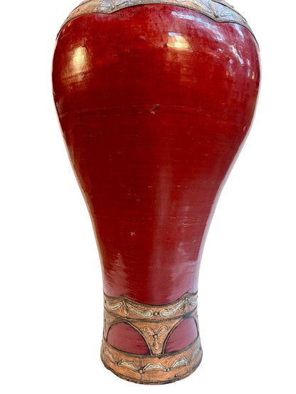 Moroccan Hand-Painted Lidded Urn with Brass and Silver Metalwork