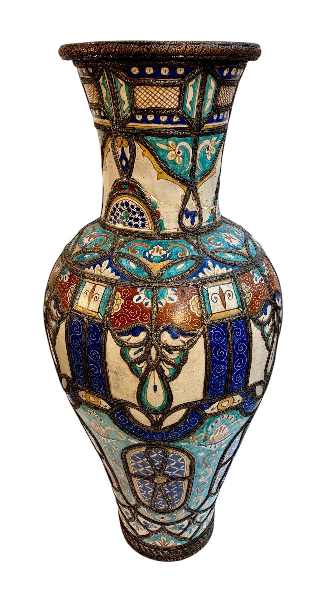Fassi Hand-Painted Ceramic Urn with Silver Filigree