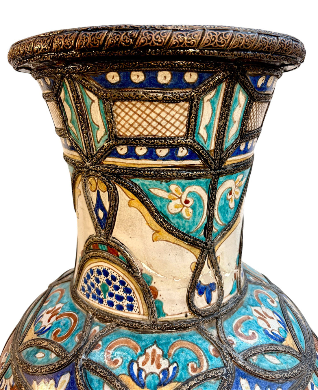 Fassi Hand-Painted Ceramic Urn with Silver Filigree