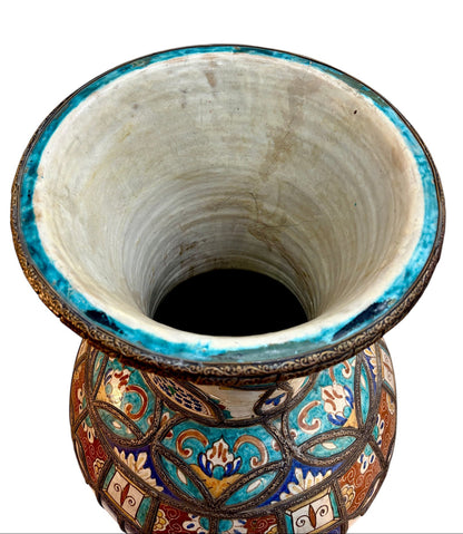 Fassi Hand-Painted Ceramic Urn with Silver Filigree