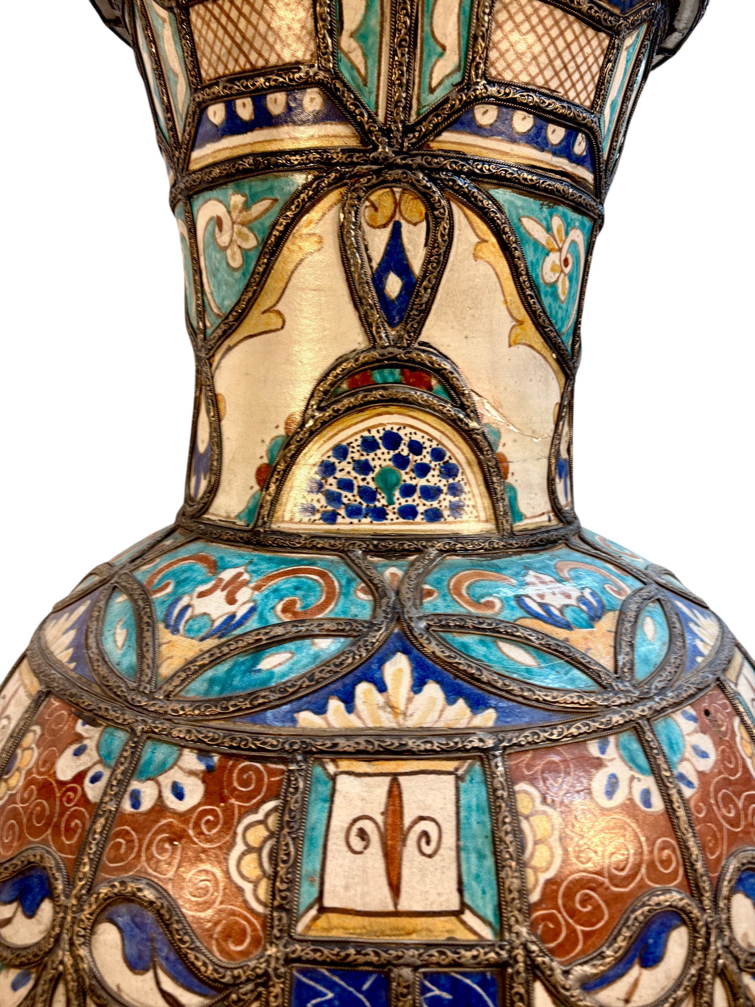 Fassi Hand-Painted Ceramic Urn with Silver Filigree
