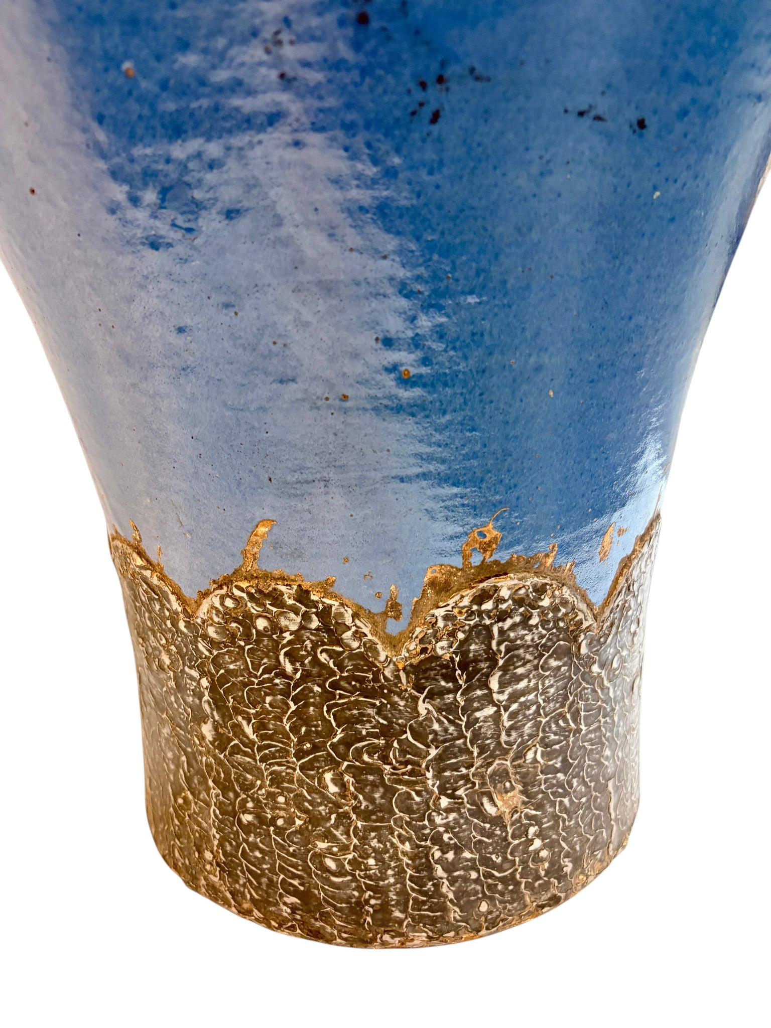 Moroccan Cobalt Blue Floor Vase with Textured Bronze Drip Glaze