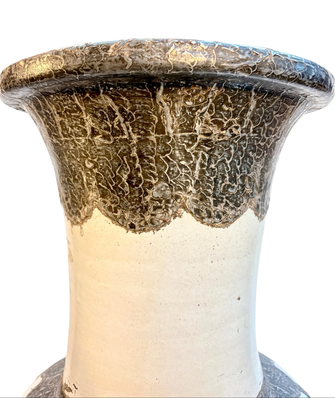 Moroccan Cream Floor Vase with Textured Bronze Drip Glaze