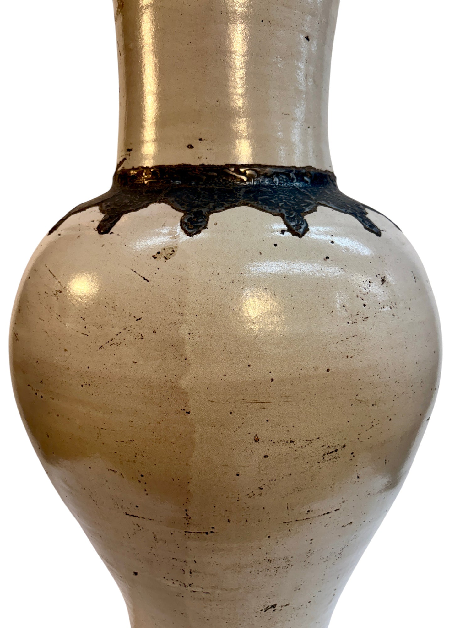 Moroccan Cream Floor Vase with Textured Bronze Drip Glaze
