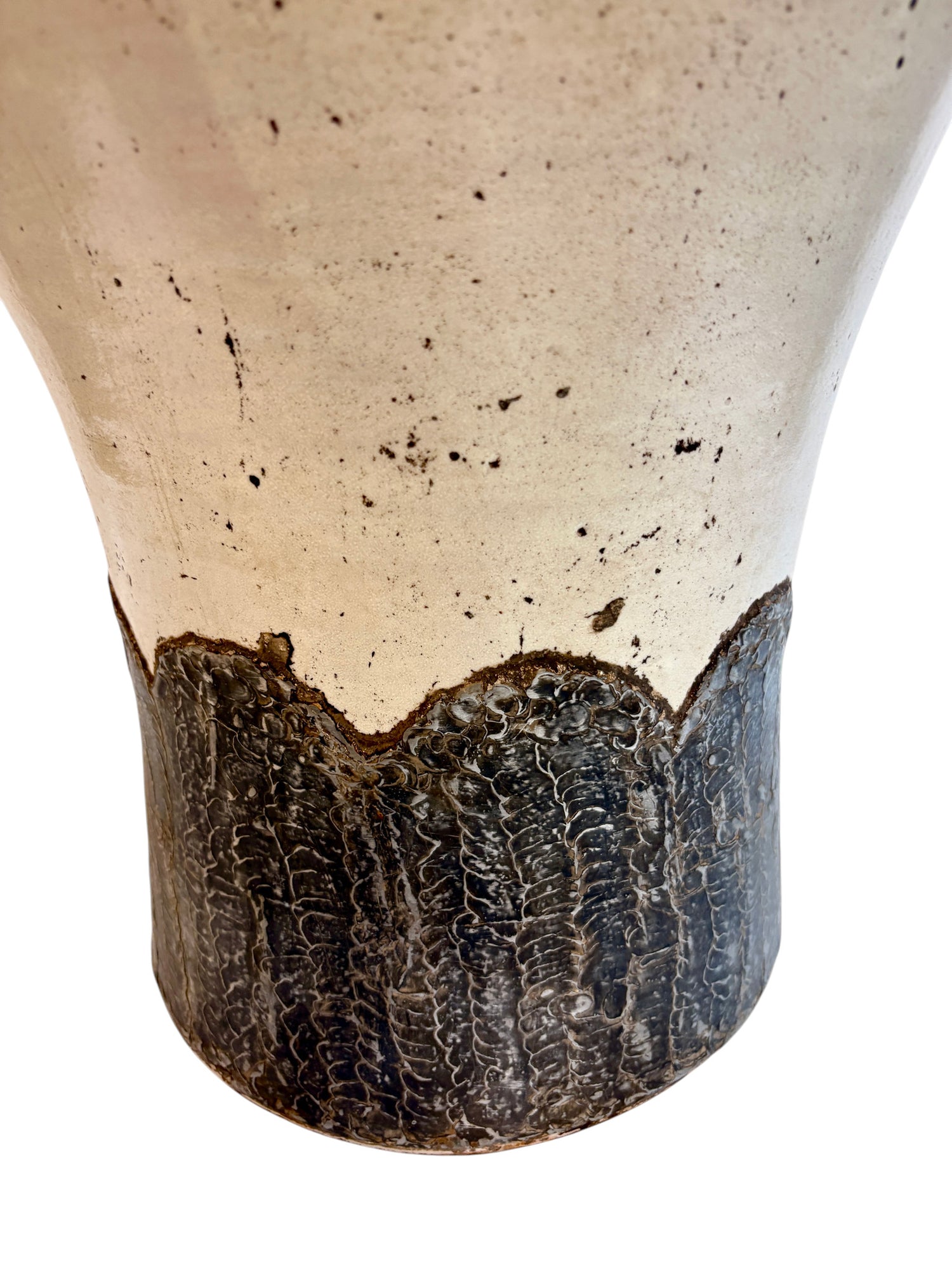 Moroccan Cream Floor Vase with Textured Bronze Drip Glaze