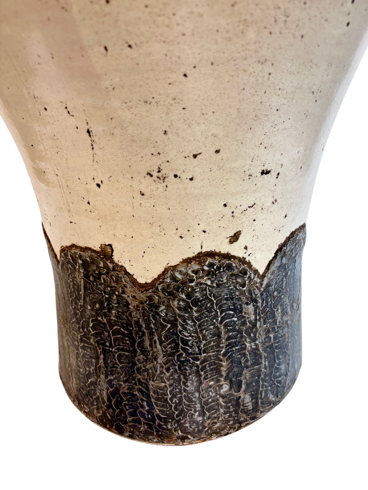 Moroccan Cream Floor Vase with Textured Bronze Drip Glaze