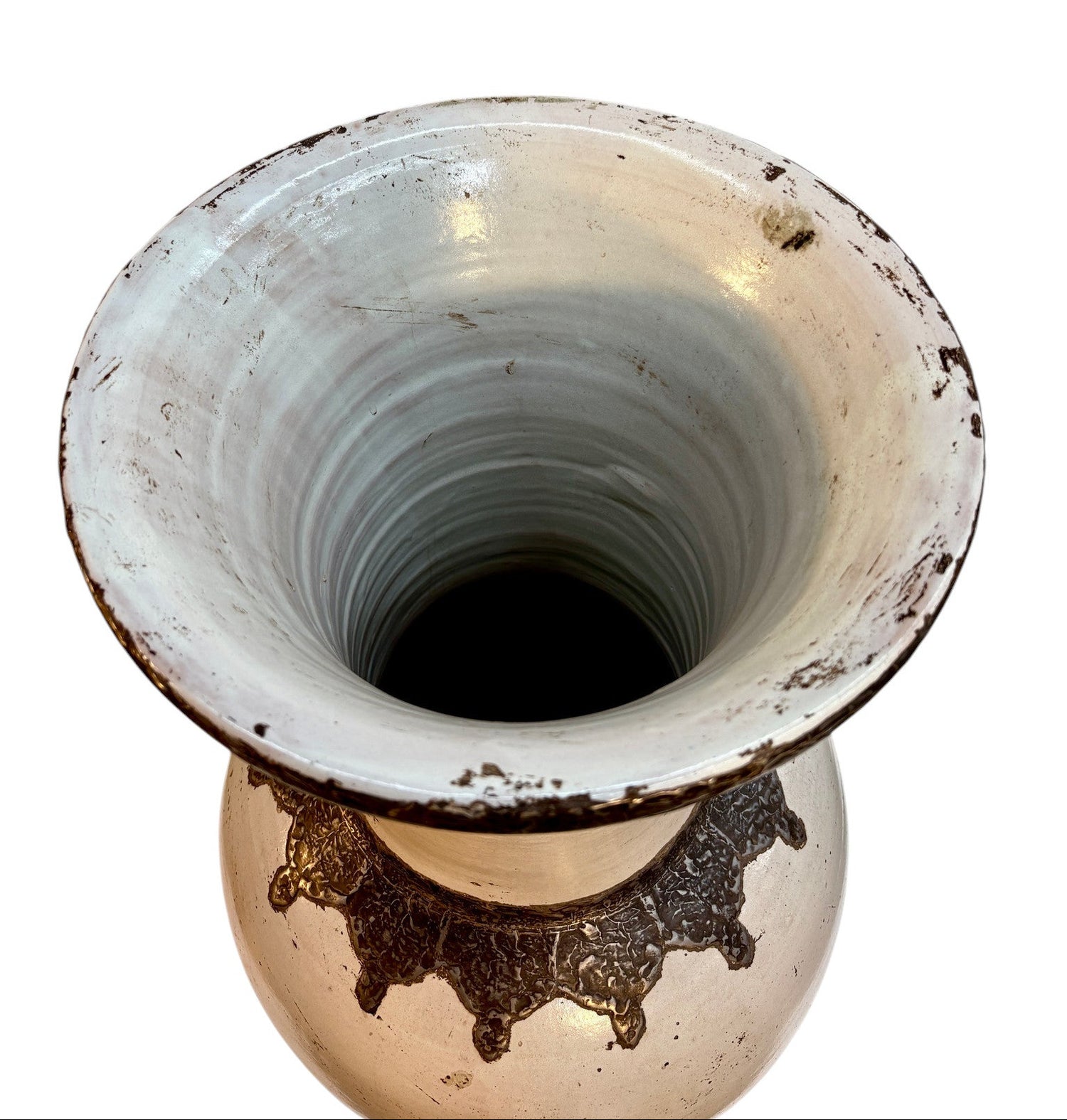 Moroccan Cream Floor Vase with Textured Bronze Drip Glaze
