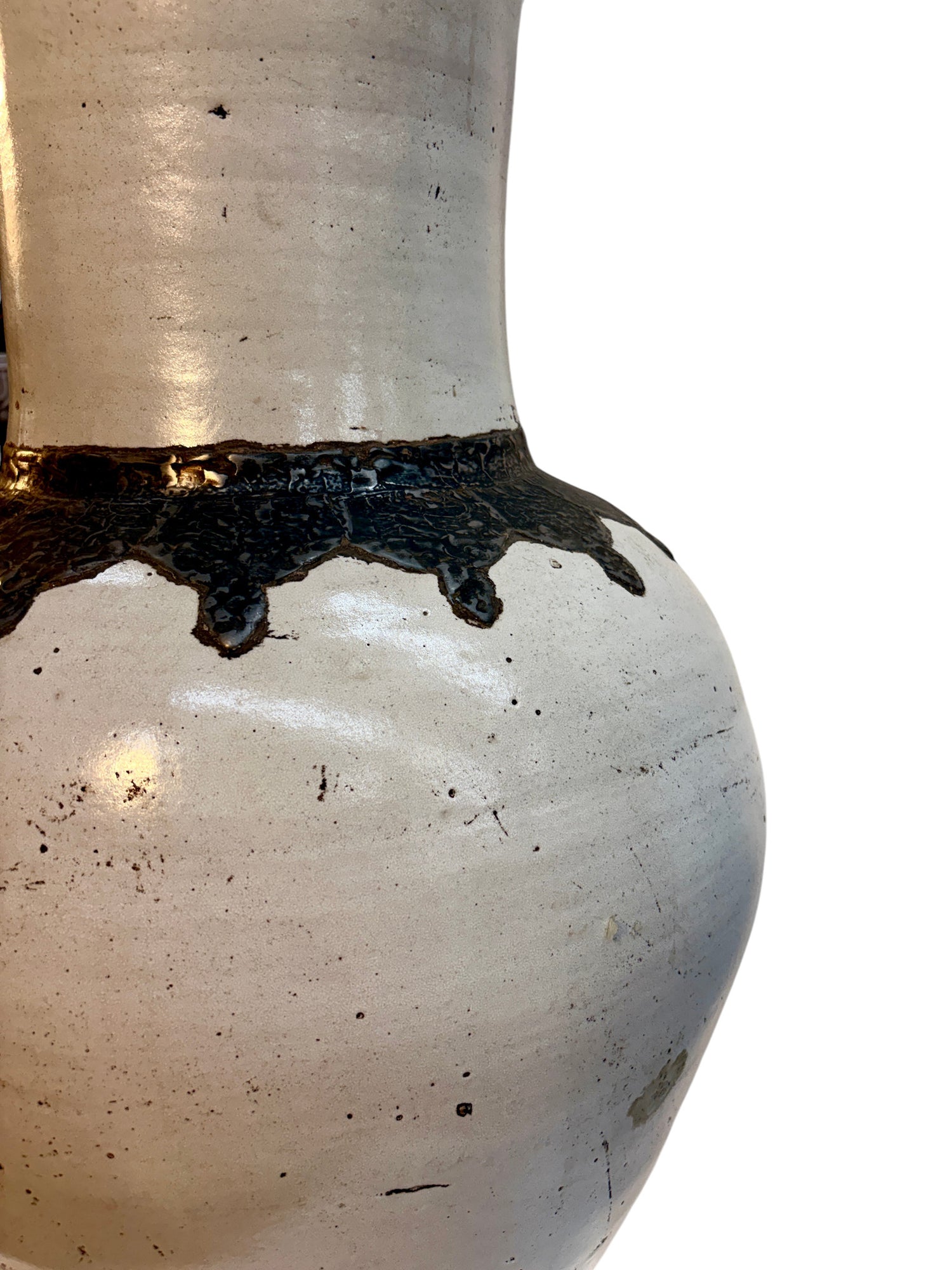 Moroccan Cream Floor Vase with Textured Bronze Drip Glaze