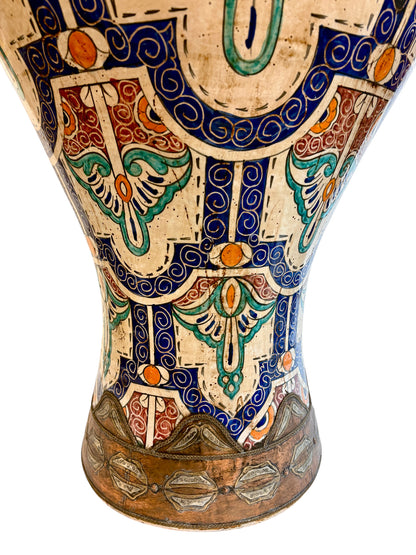 Moroccan Hand-Painted Lidded Urn with Brass Metalwork