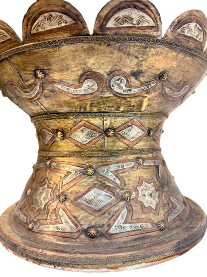 Moroccan Cream Ceramic Amphora with Brass and Silver Metalwork Cladding