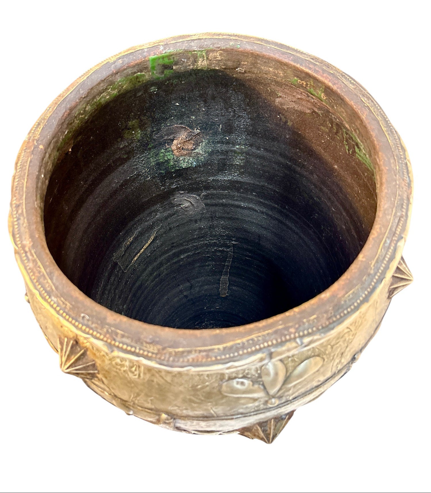 Emerald Green Glazed Urn with Brass and Silver Metalwork