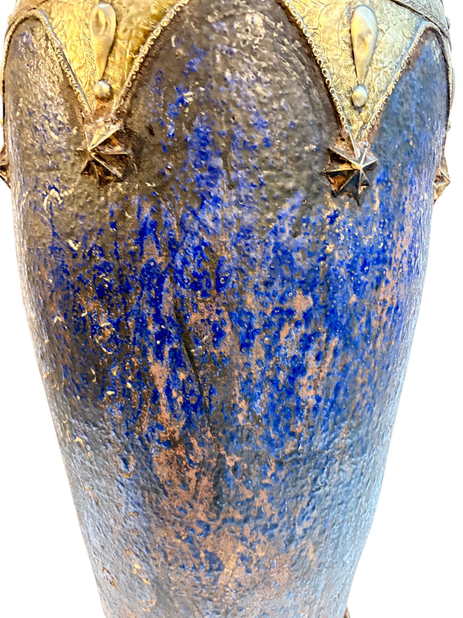 Cobalt Blue Glazed Urn with Brass and Silver Metalwork