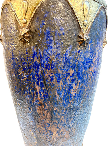 Cobalt Blue Glazed Urn with Brass and Silver Metalwork
