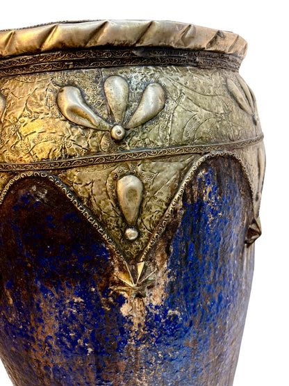 Cobalt Blue Glazed Urn with Brass and Silver Metalwork