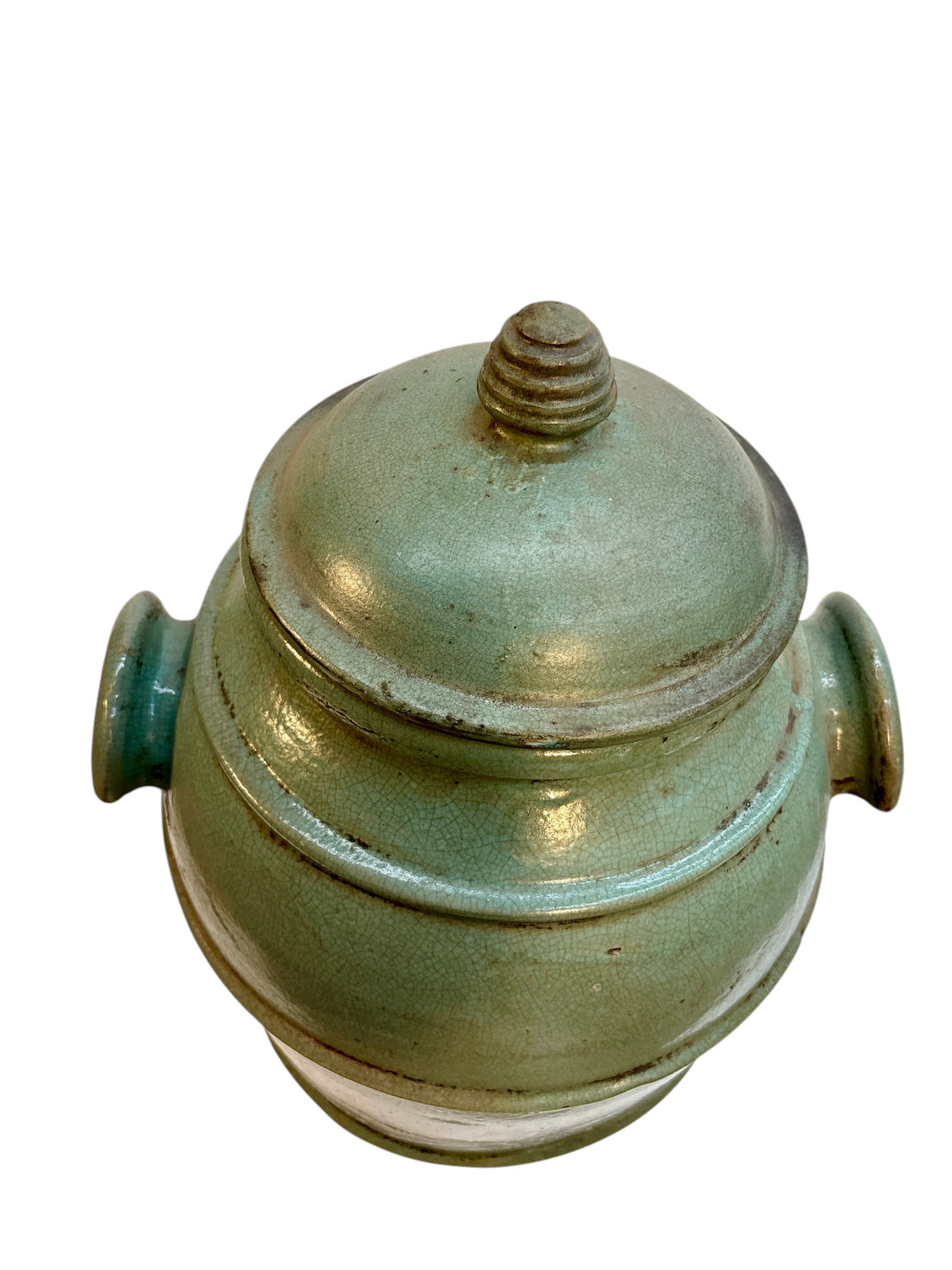 Moroccan Celadon-Glazed Lidded Storage Jar with Stub Handles