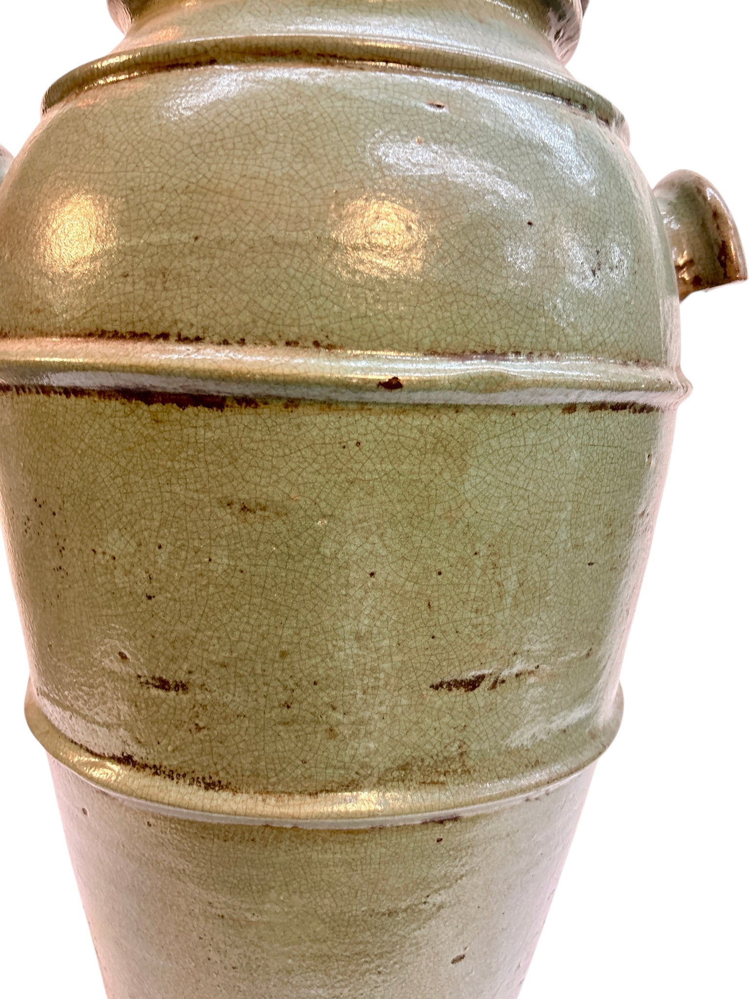 Moroccan Celadon-Glazed Lidded Storage Jar with Stub Handles