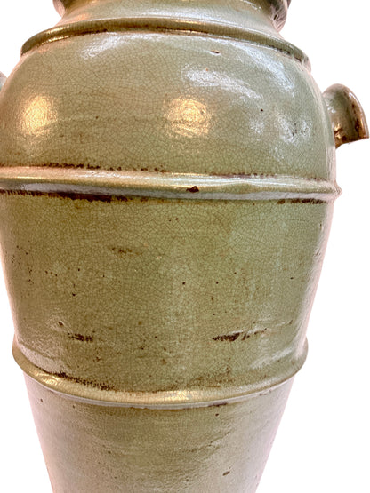 Moroccan Celadon-Glazed Lidded Storage Jar with Stub Handles